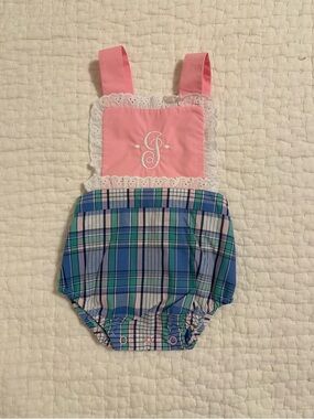 The Beaufort Bonnet Company Pink Bodice Blue Green Plaid Bubble Romper